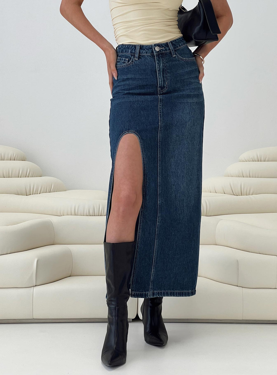 Saige Denim Maxi Skirt Mid Wash