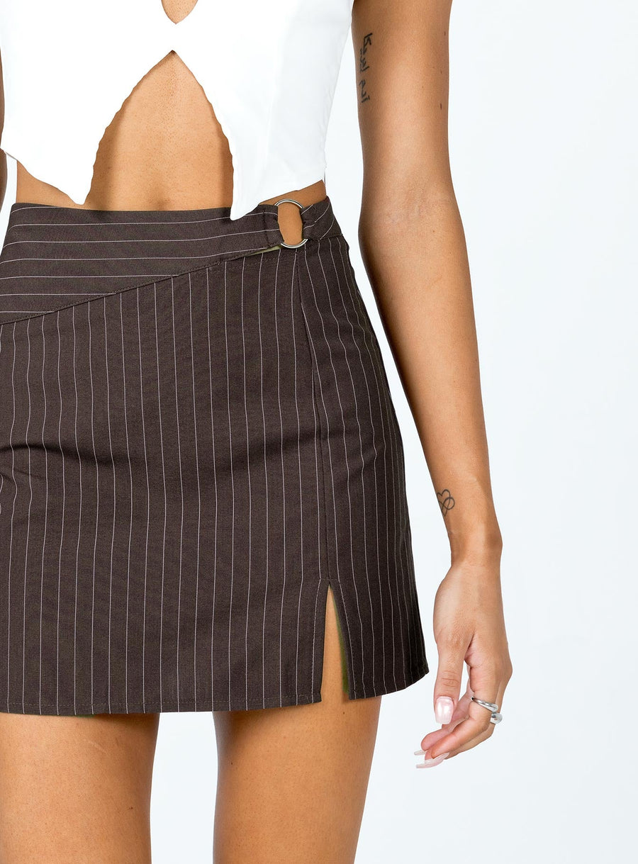 Neo Pinstripe Mini Skirt Brown