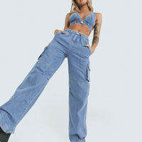 Paige Mid Rise Cargo Jean Denim