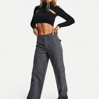 Luna Mid Rise Cargo Pants Charcoal