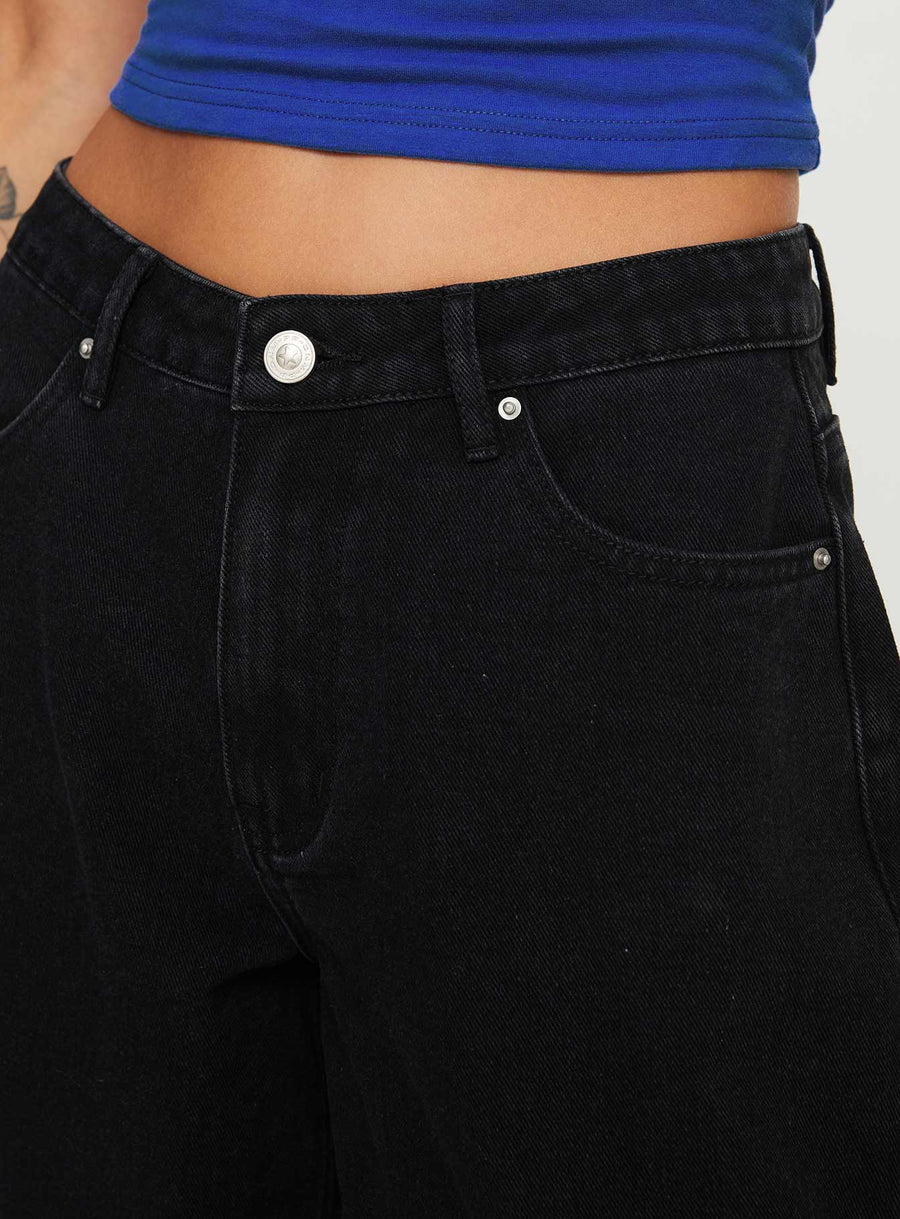 Naylor Mid Rise Wide Leg Jeans Washed Black Denim