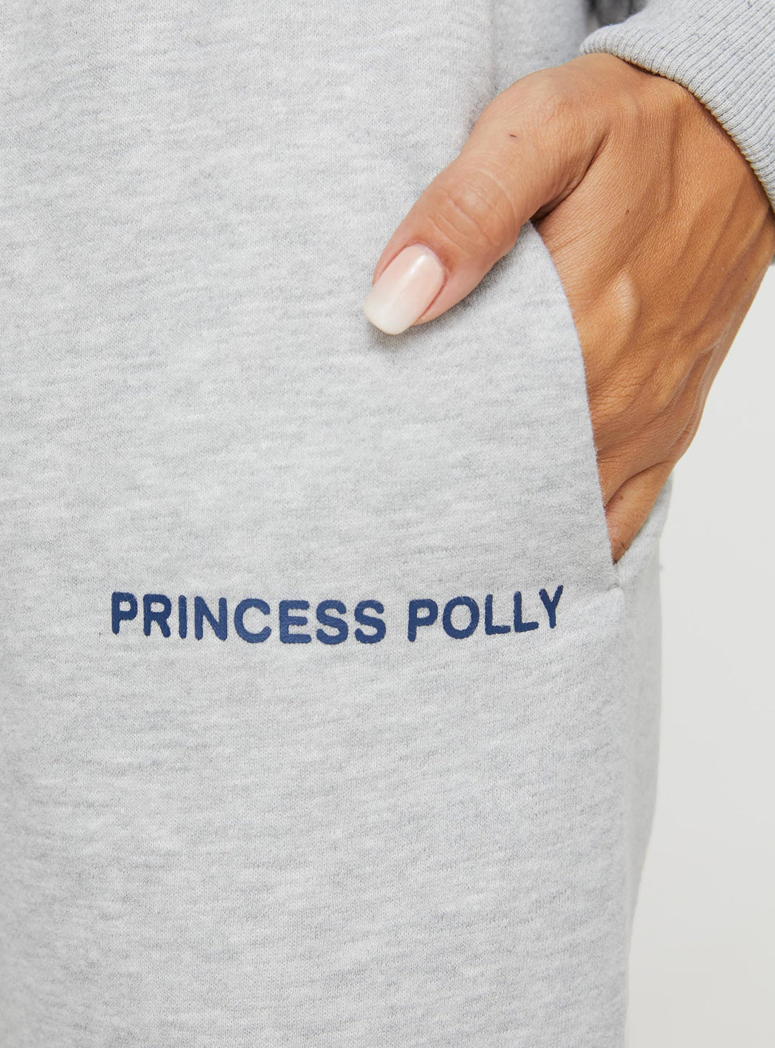 Princess Polly Straight Leg Track Pants Text Grey Marle