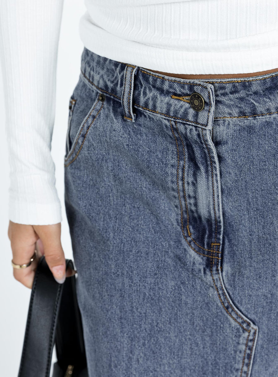 Barbara Split Midi Skirt Faded Denim