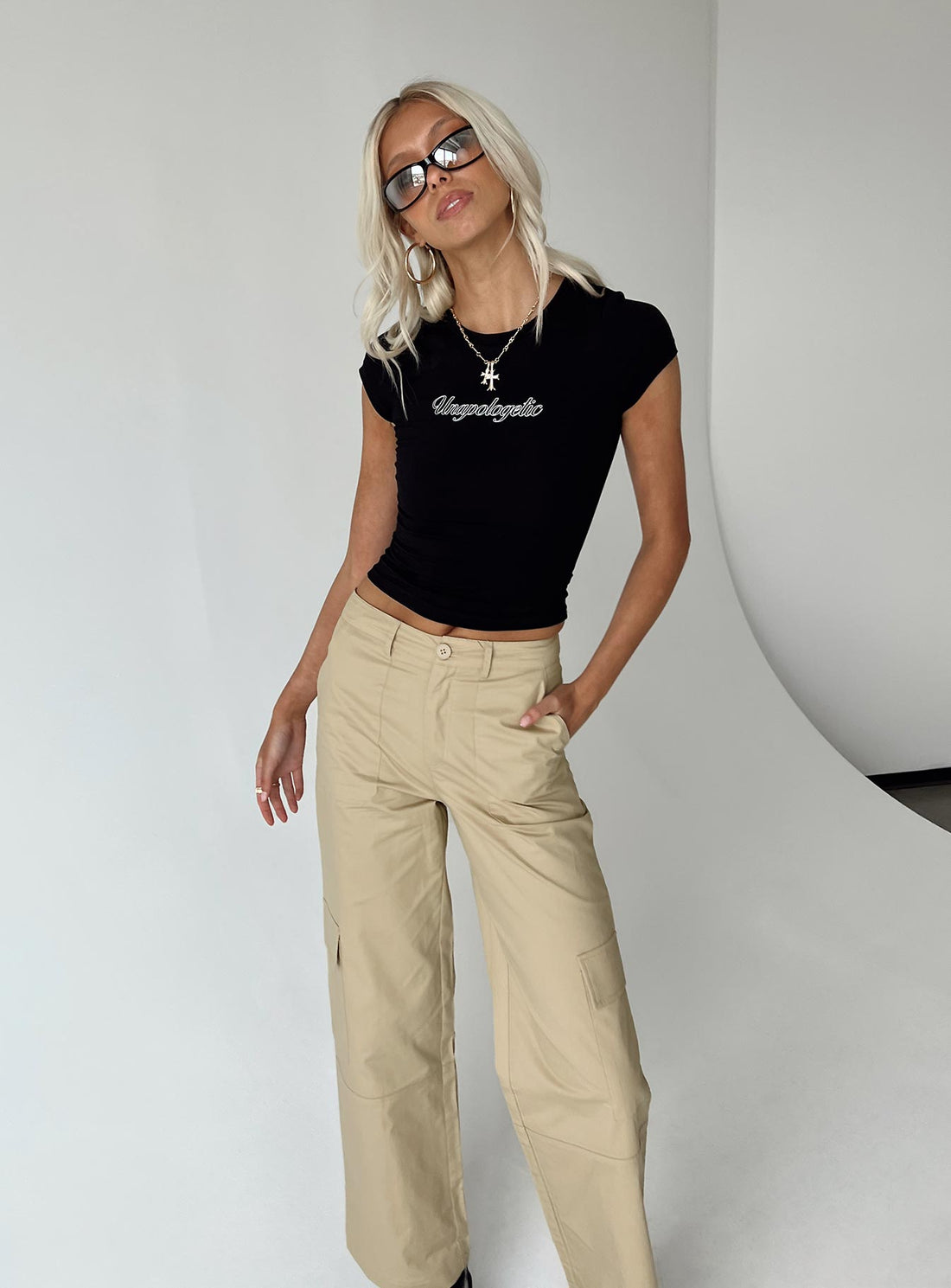 Luna Mid Rise Cargo Pants Beige Tall