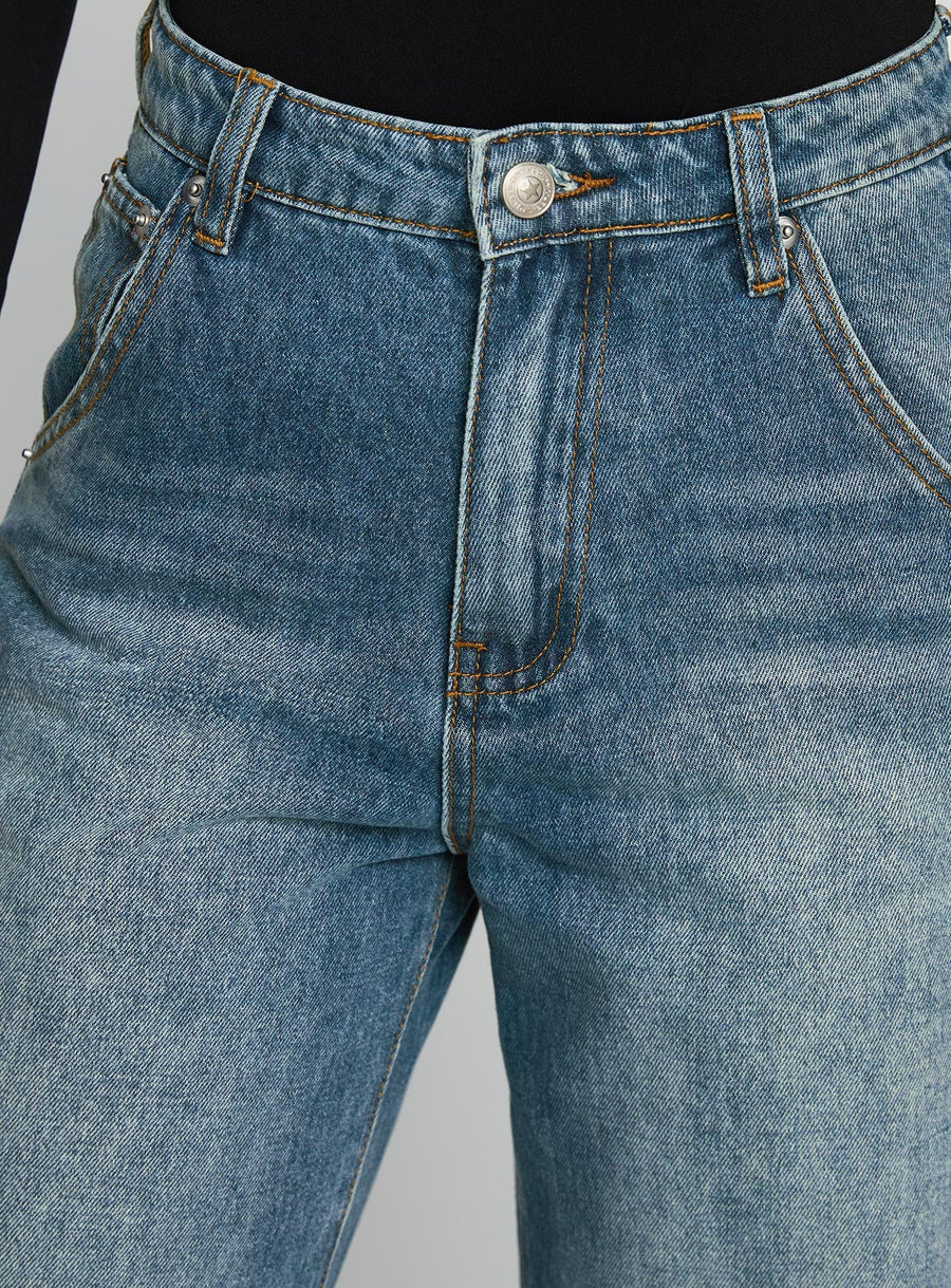 Sacramento High Rise Straight Leg Jeans Mid Blue Denim