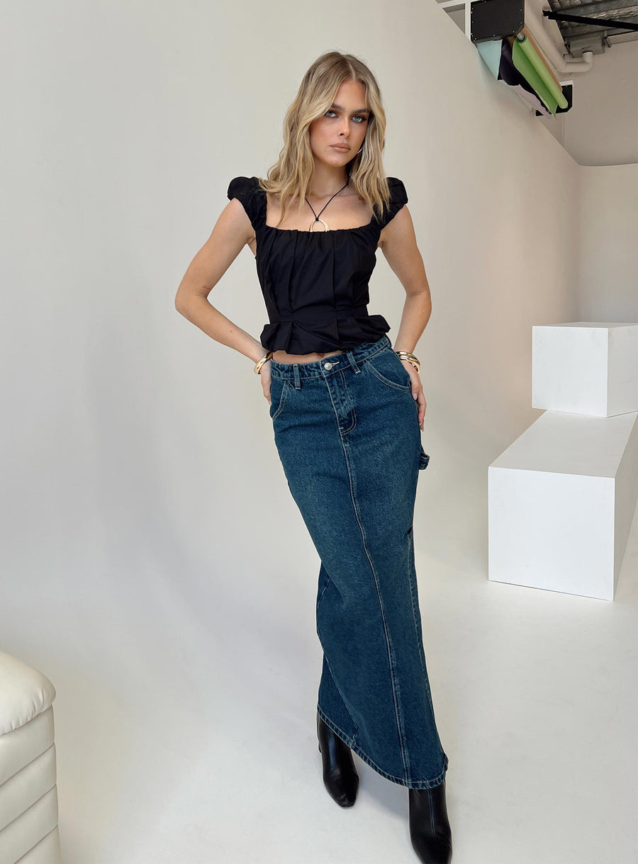 Orillia Denim Midi Skirt Dark Wash