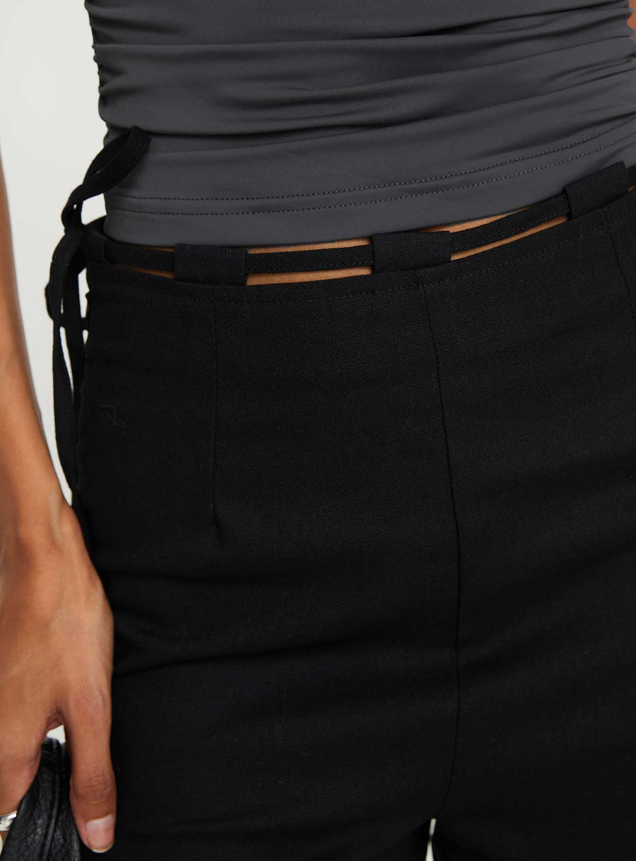 Threaded Waistband Low Waist Pant Black
