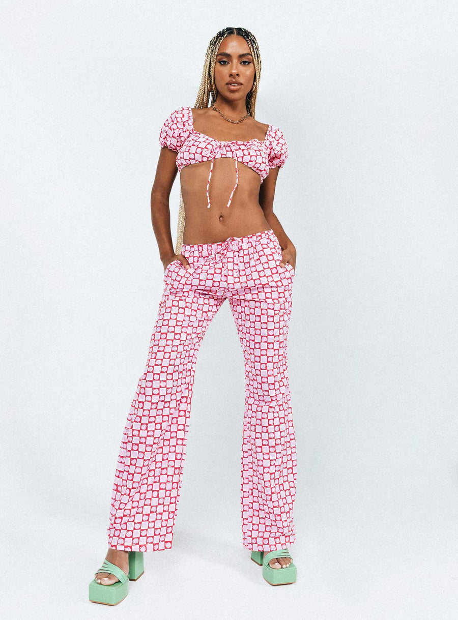 Motel Raya Trouser Apple Check Blush Red
