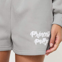 Princess Polly Track Shorts Puff Text Grey