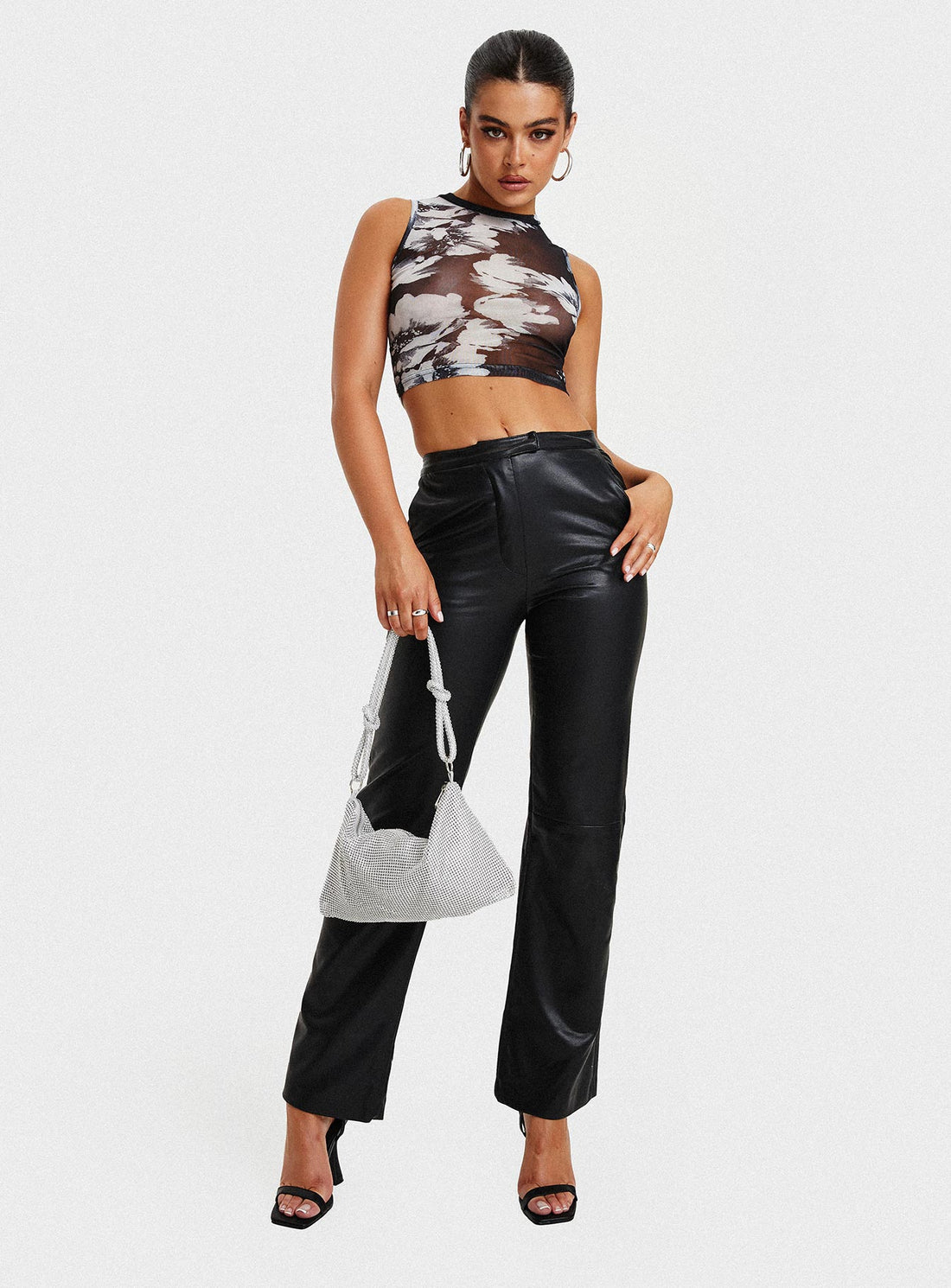 Zyaire Mid Rise Faux Leather Pants Black