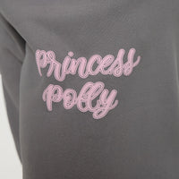 Princess Polly Track Pants Puff Text Charcoal Curve