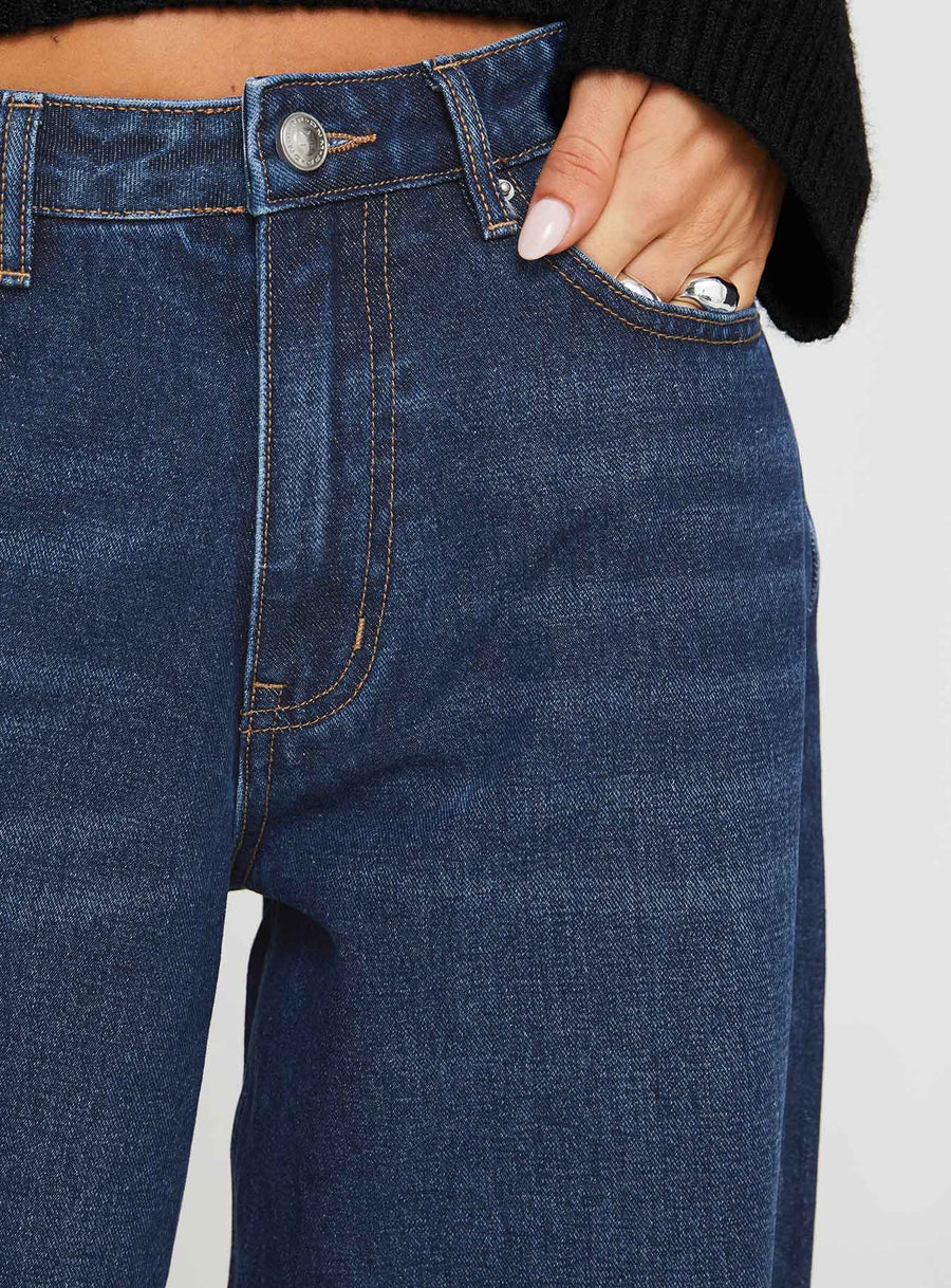 Naylor Mid Rise Wide Leg Jeans Mid Blue Denim