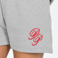 Princess Polly Track Shorts Cursive Text Grey Marle / Red