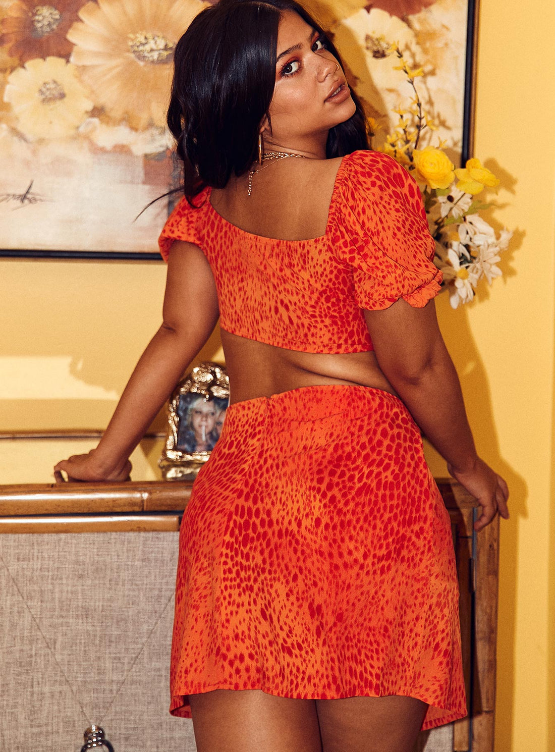 Motel Sheny Mini Skirt Gradient Cheetah Tangerine