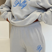Princess Polly Track Pants Cursive Text Grey / Blue