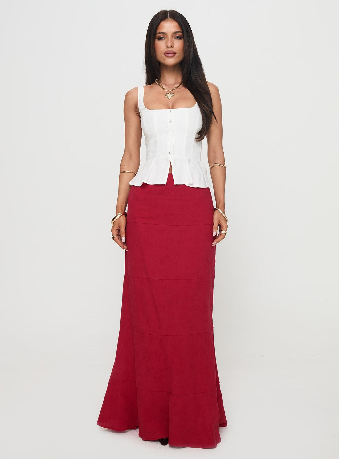 Raven Mid Rise Maxi Skirt Red