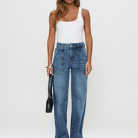 Carsen Wide Leg Jeans Washed Blue