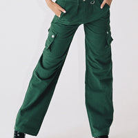 Paige Mid Rise Cargo Jean Denim Green Tall
