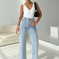 Fawcett High Rise Straight Leg Jeans Light Blue Wash Denim Tall