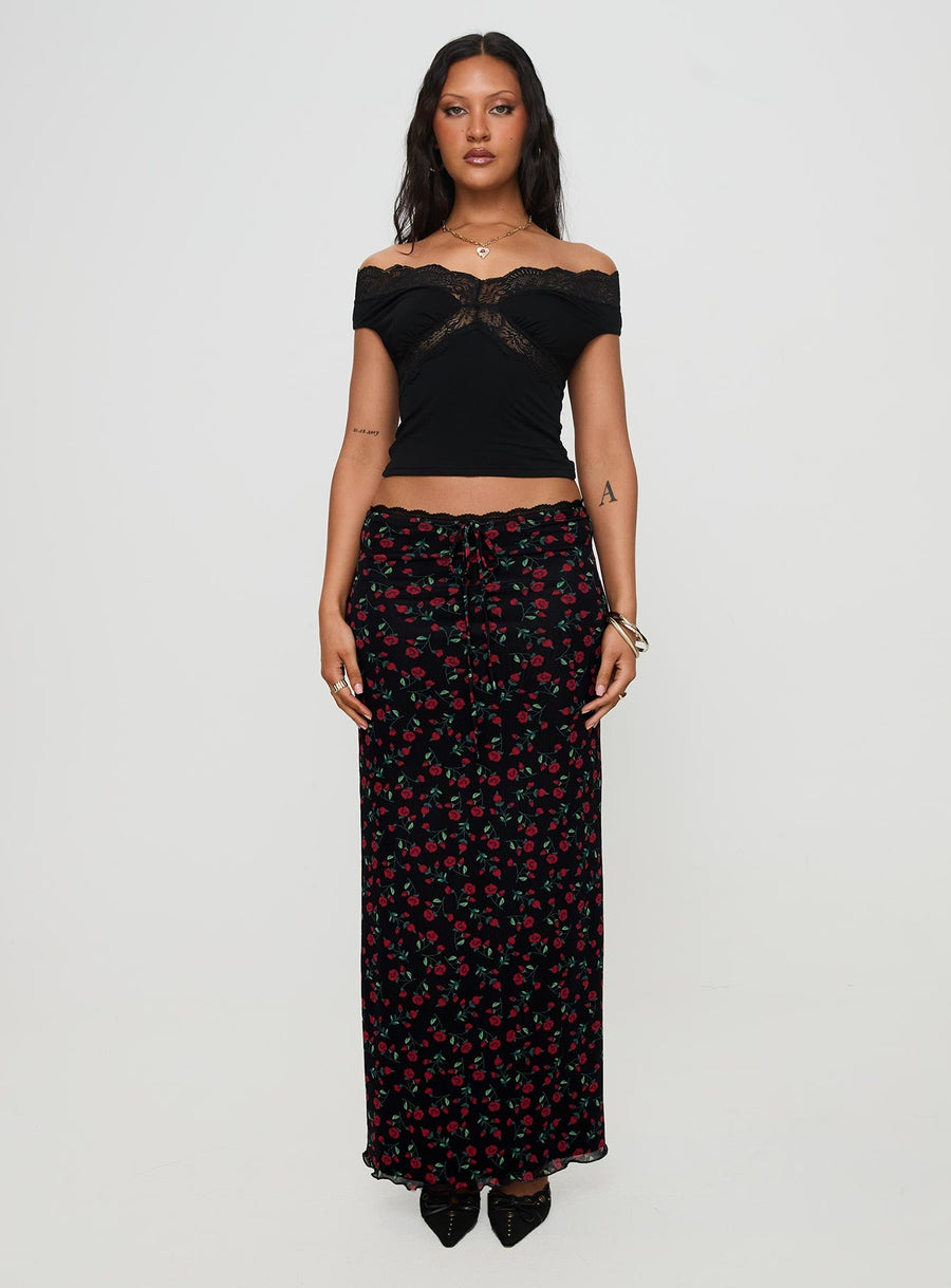 Donabella Mesh Maxi Skirt Black / Red