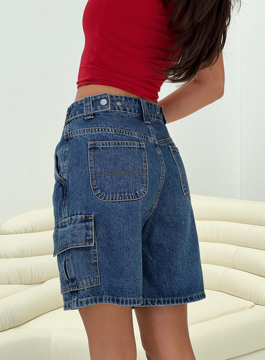 Mika Carpenter Denim Shorts Mid Wash Petite