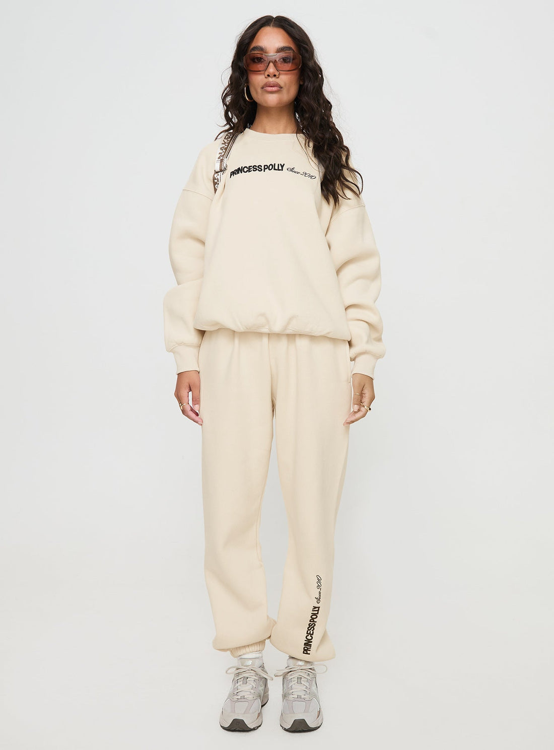 Princess Polly Track Pants Block / Cursive Text Stone
