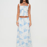 Modern Girl Maxi Skirt White / Blue Floral