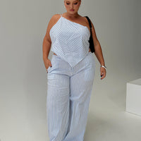 Collied Low Rise Pants Blue / White Stripe Curve