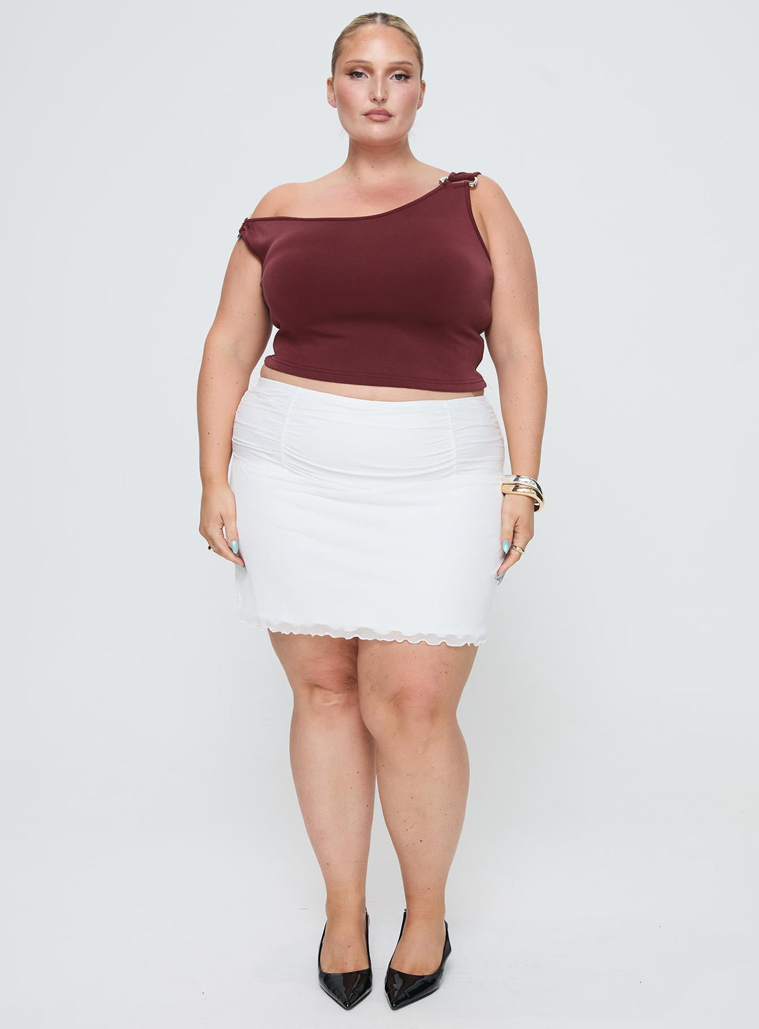 Meredith Ruched Mini Skirt White Curve
