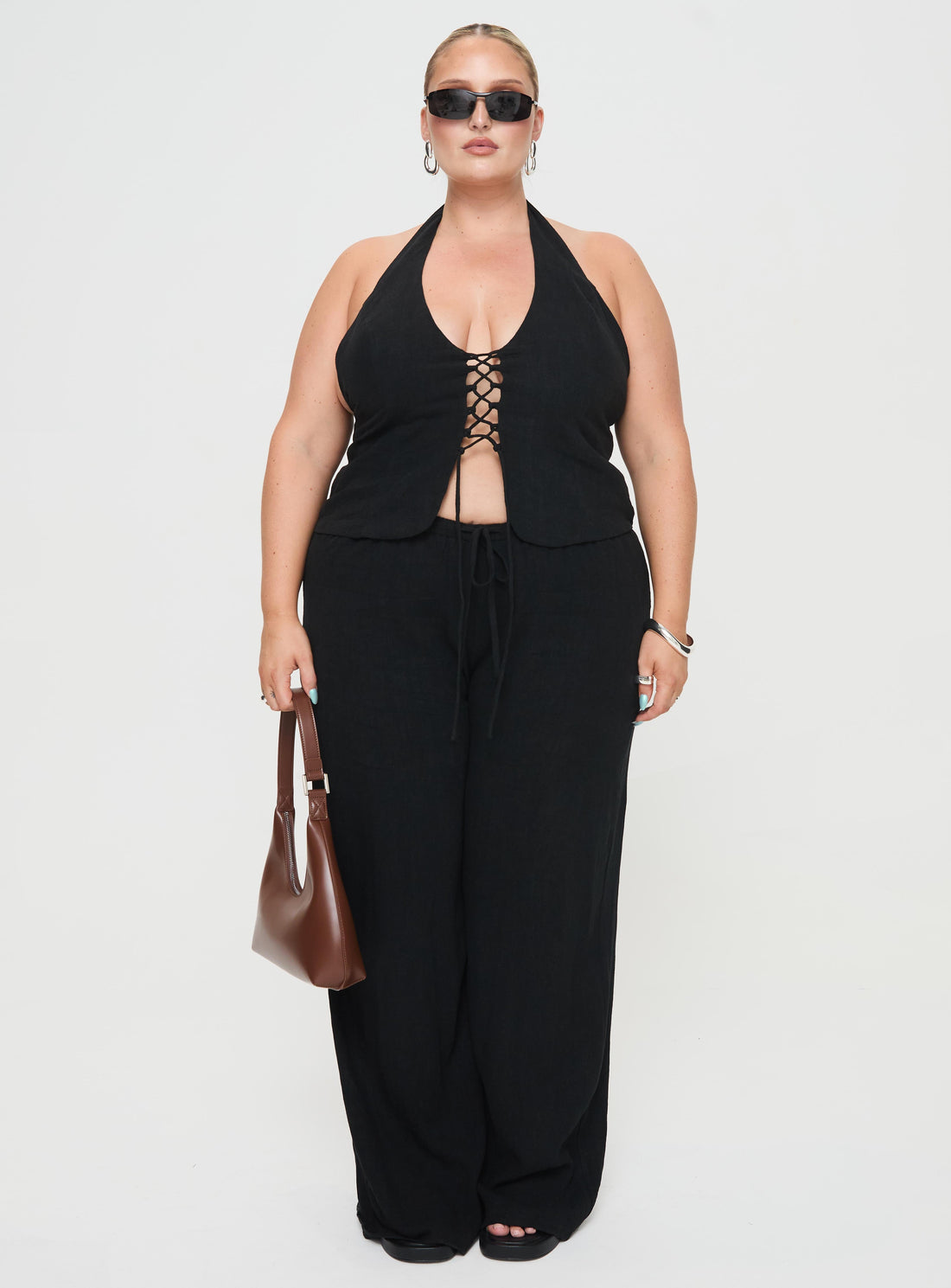 Felipe Linen Blend Pants Black Curve