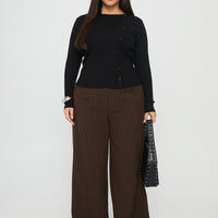 Khane Low Rise Wide Leg Pant Brown Pinstripe Curve