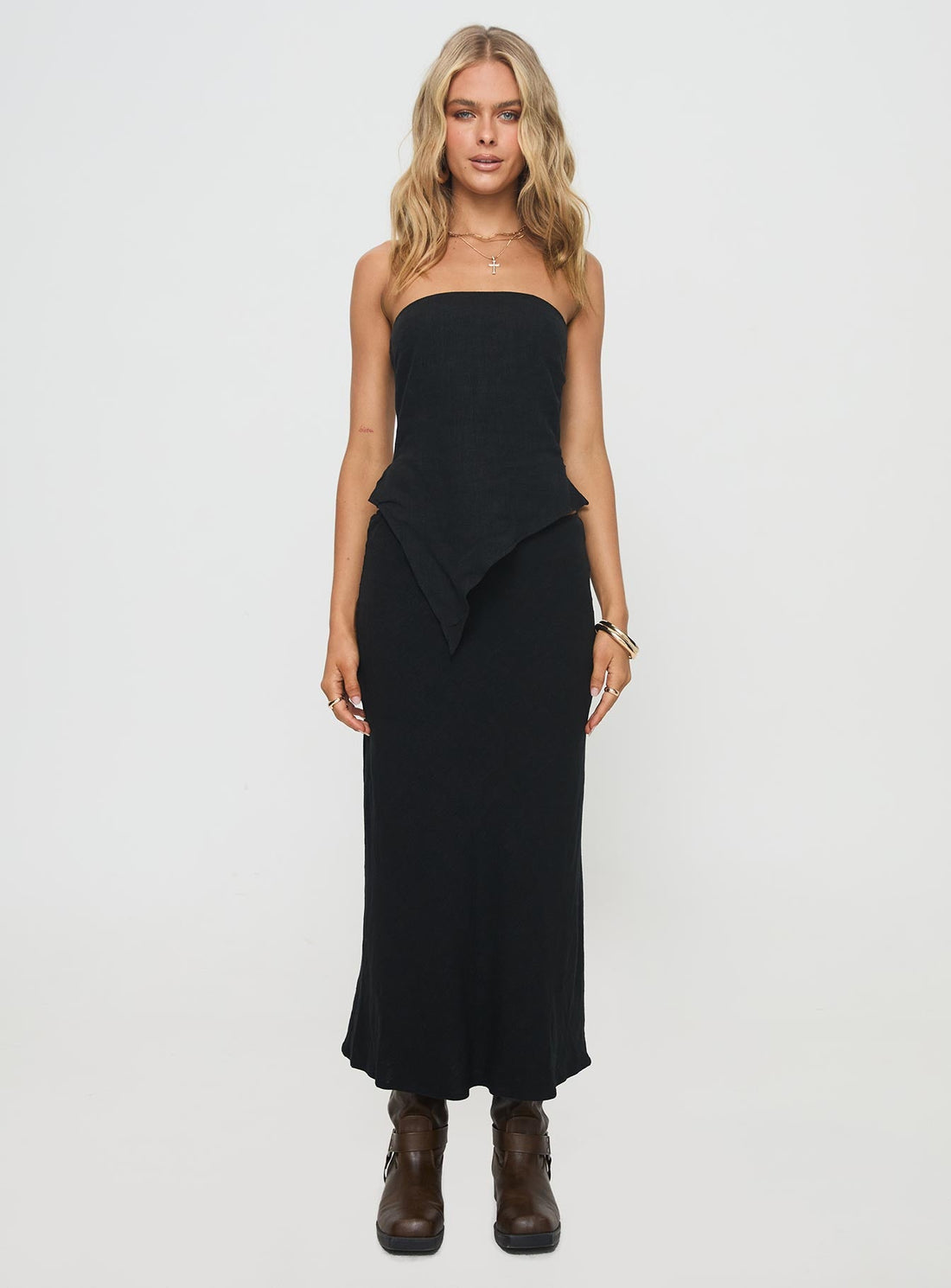 Ermias Linen Blend Midi Skirt Black