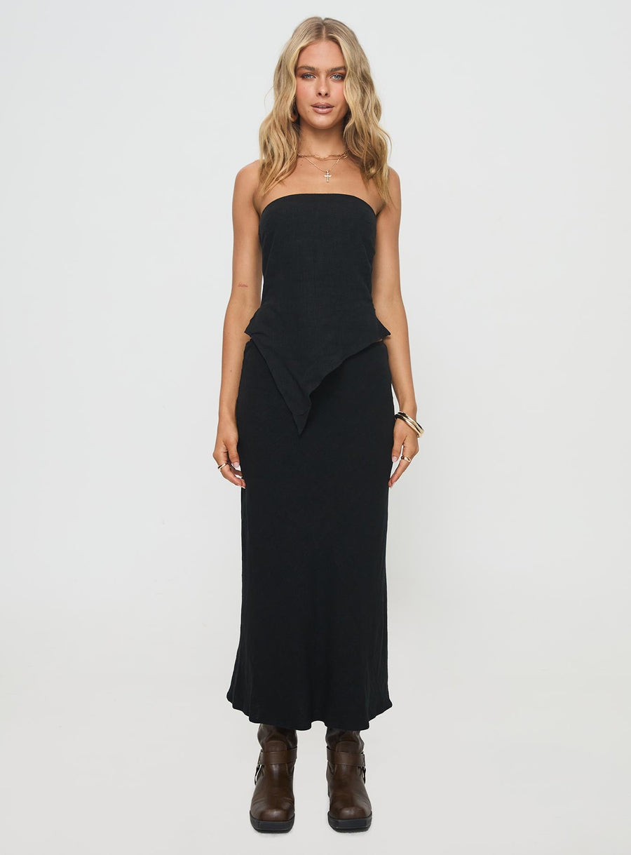 Ermias Linen Blend Midi Skirt Black