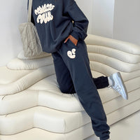 Princess Polly Track Pants Bubble Text Slate / Eggshell