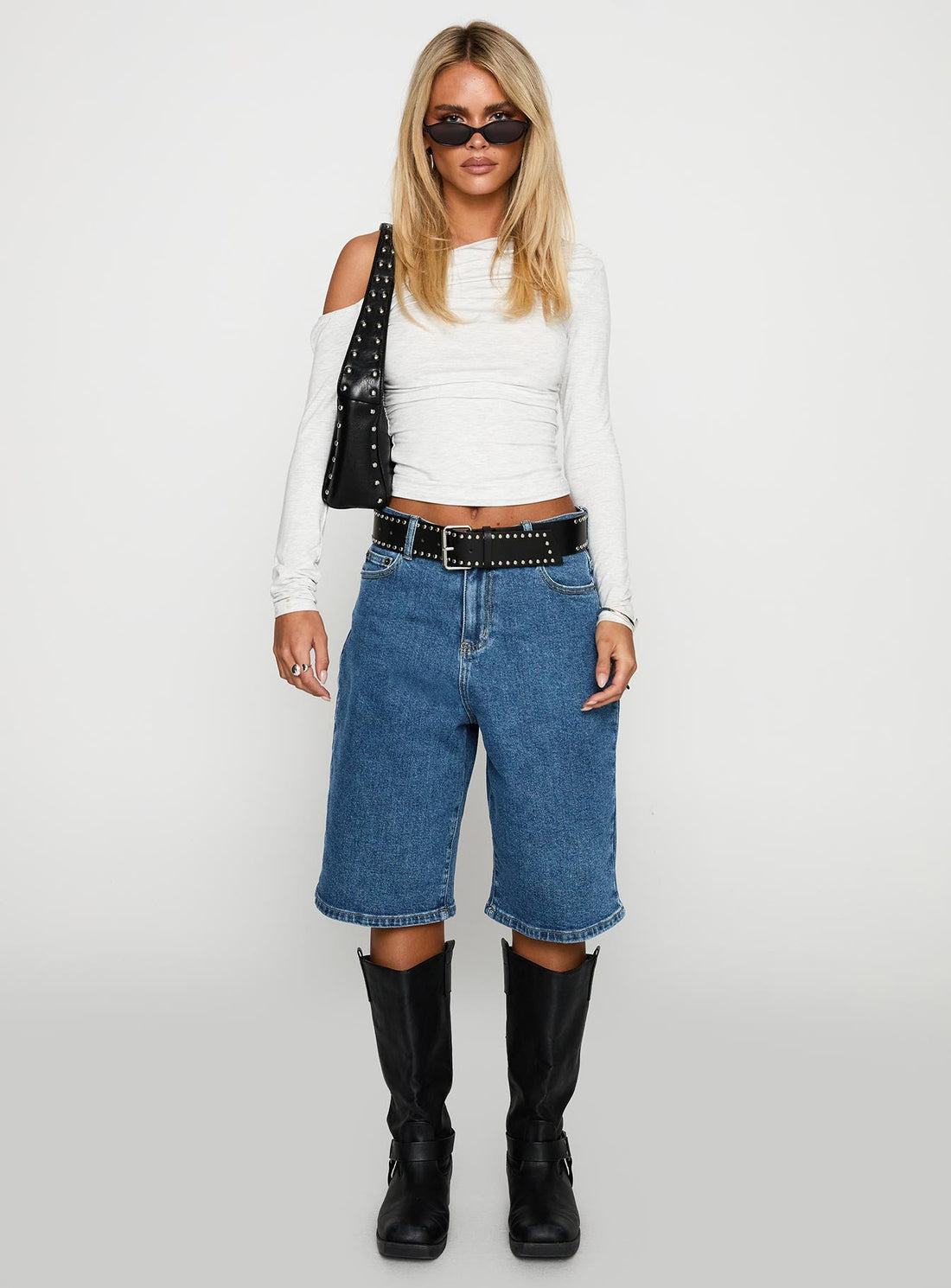 Retro Dream Mid Rise Longline Denim Shorts Mid Wash