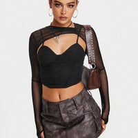 Domenic Faux Leather Mini Skirt Washed Black Tall