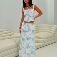 Modern Girl Maxi Skirt White / Blue Floral