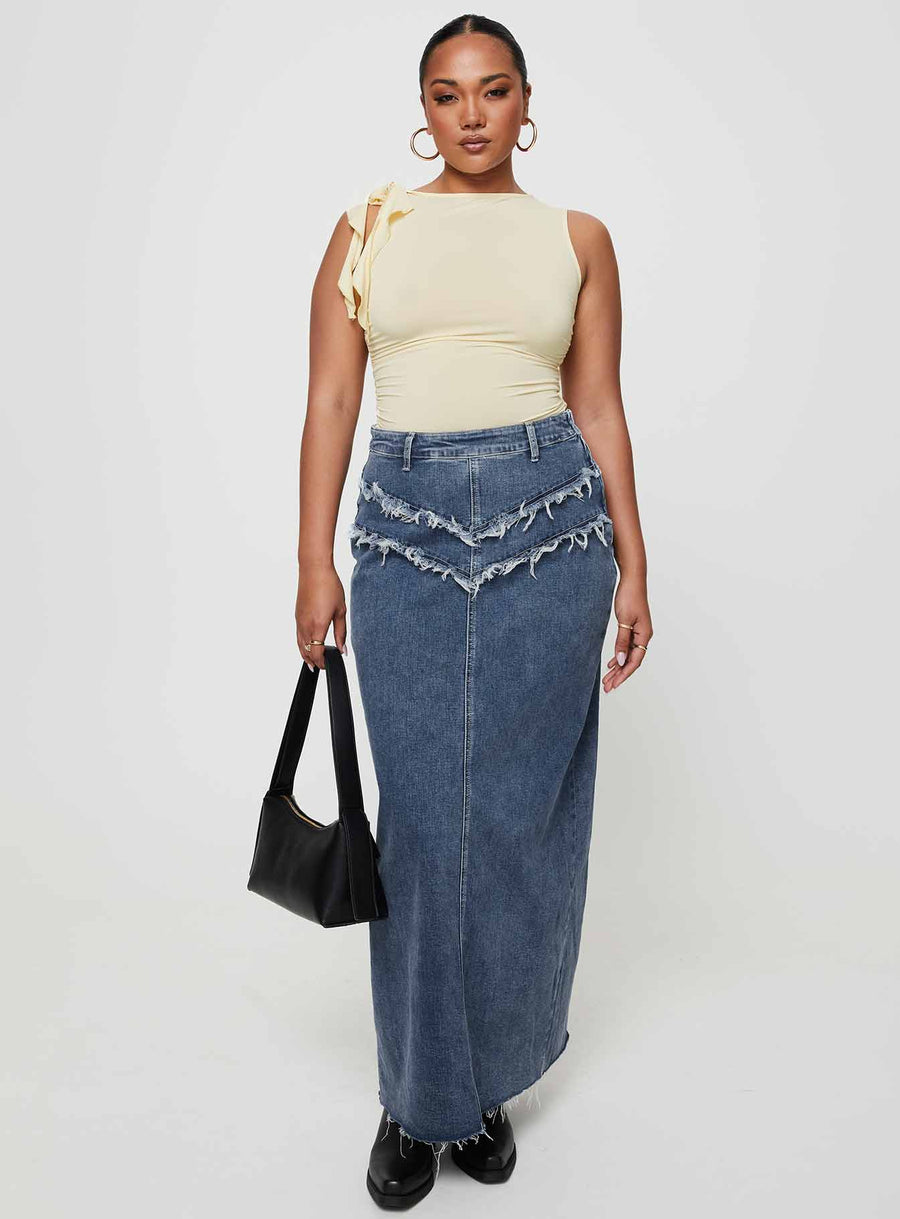 Lune Denim Maxi Skirt Blue