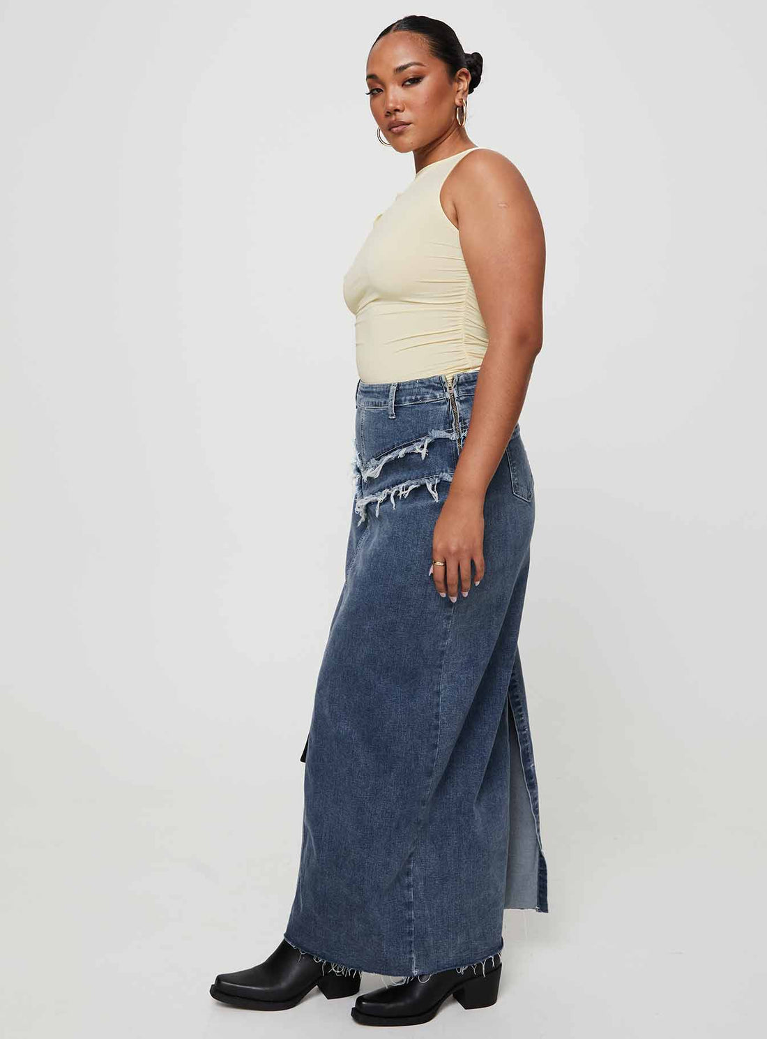 Lune Denim Maxi Skirt Blue