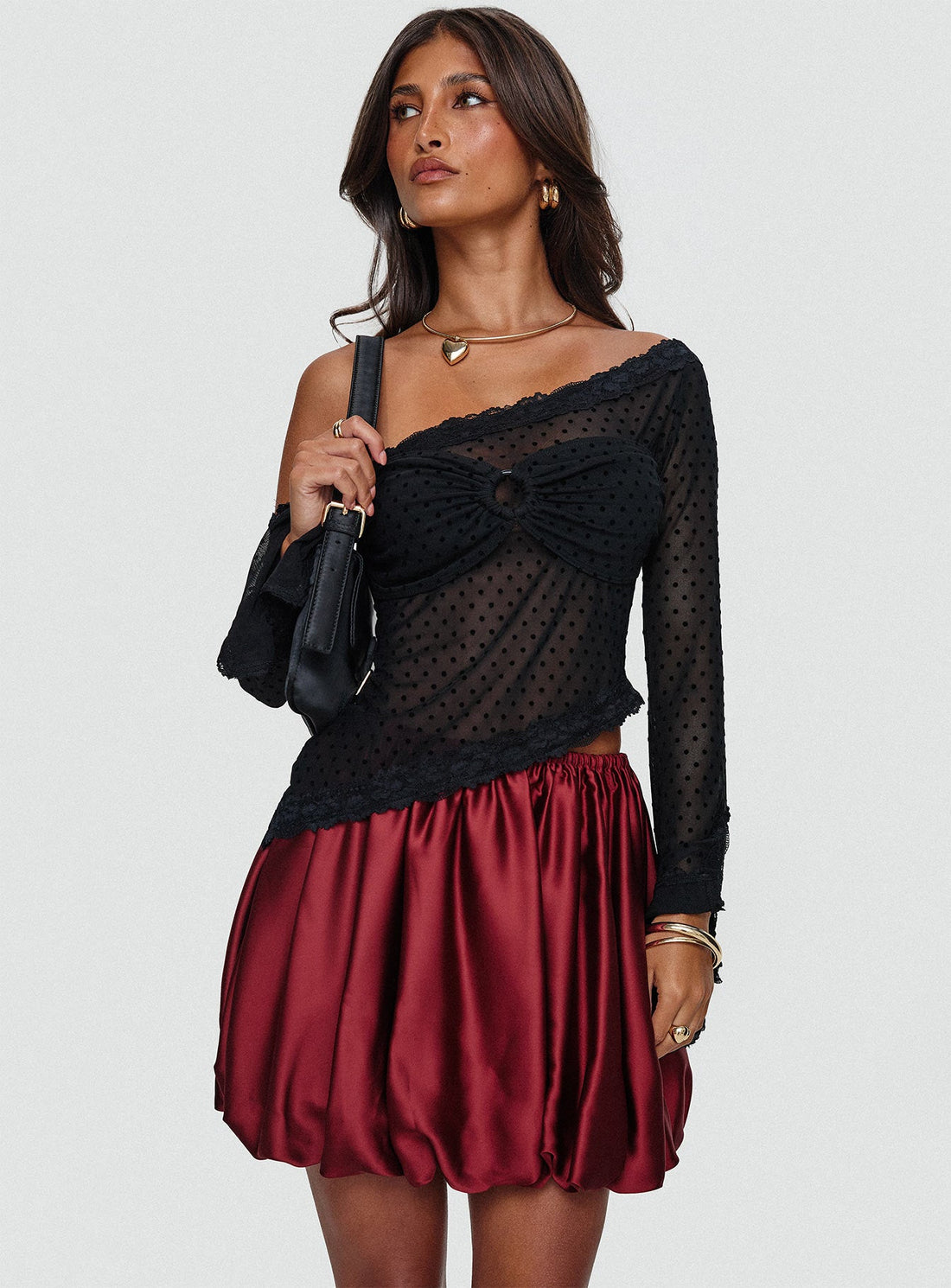 Rubee Bubble Hem Mini Skirt Red
