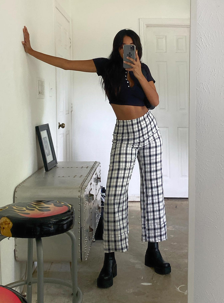 Euros Check Pants Black / White Petite