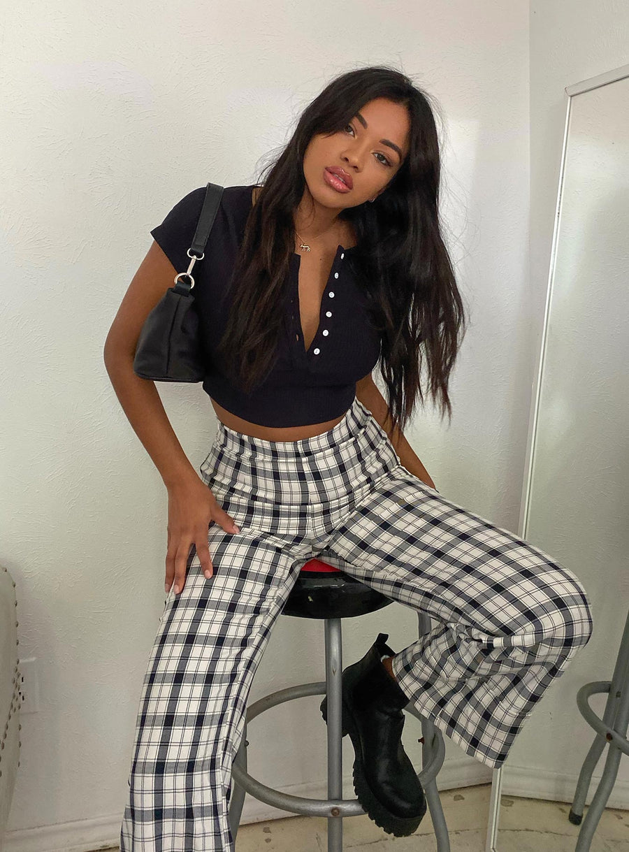 Euros Check Pants Black / White Petite