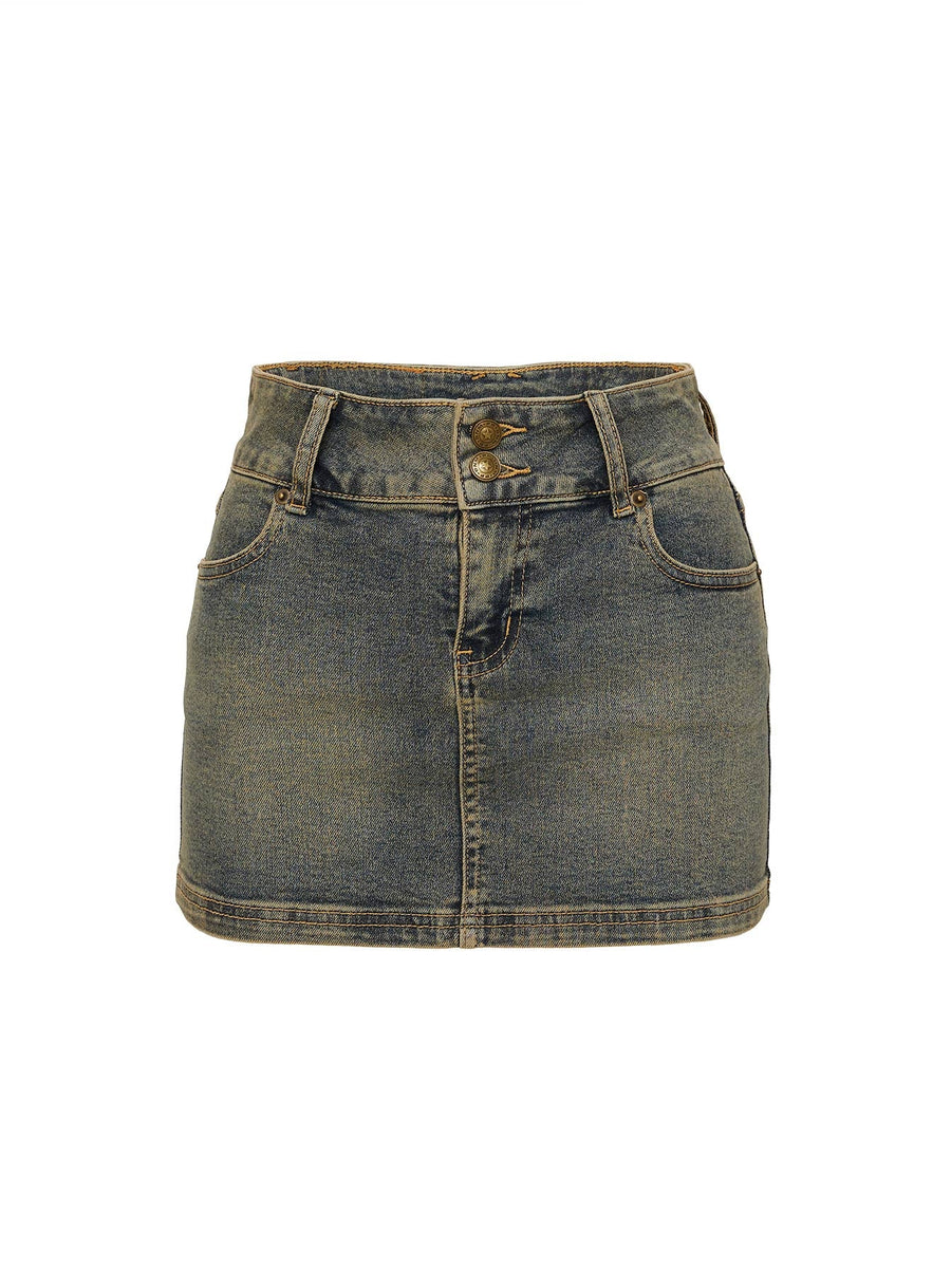 Faya Low Rise Denim Mini Skirt Antique Wash