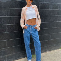 Holly Asymmetric Straight Leg Jean Mid Wash Denim