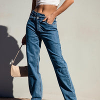 Holly Asymmetric Straight Leg Jean Mid Wash Denim