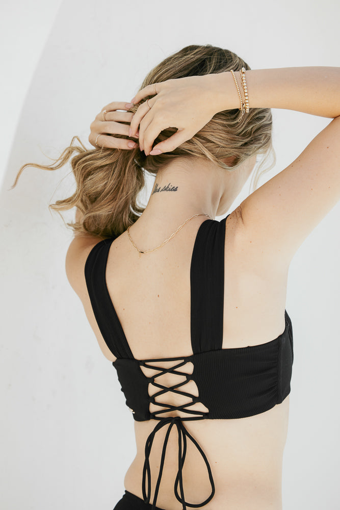 Boardwalk Bombshell Bikini Top - Black Rib