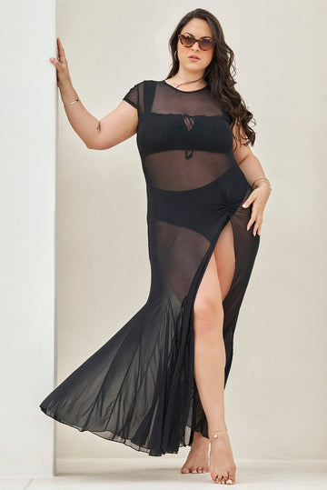 Mermaid Mesh Coverup Dress - Black