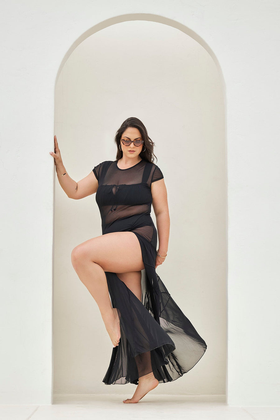 Mermaid Mesh Coverup Dress - Black