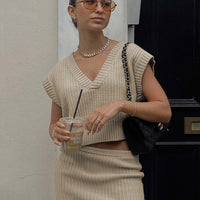 Saddle Knit Mini Skirt Beige