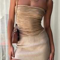 Saddle Knit Mini Skirt Beige